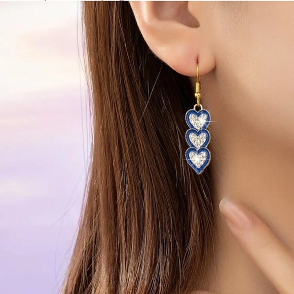 Blue Heart Drop Preppy Clueless Earrings - Picture 1 of 5